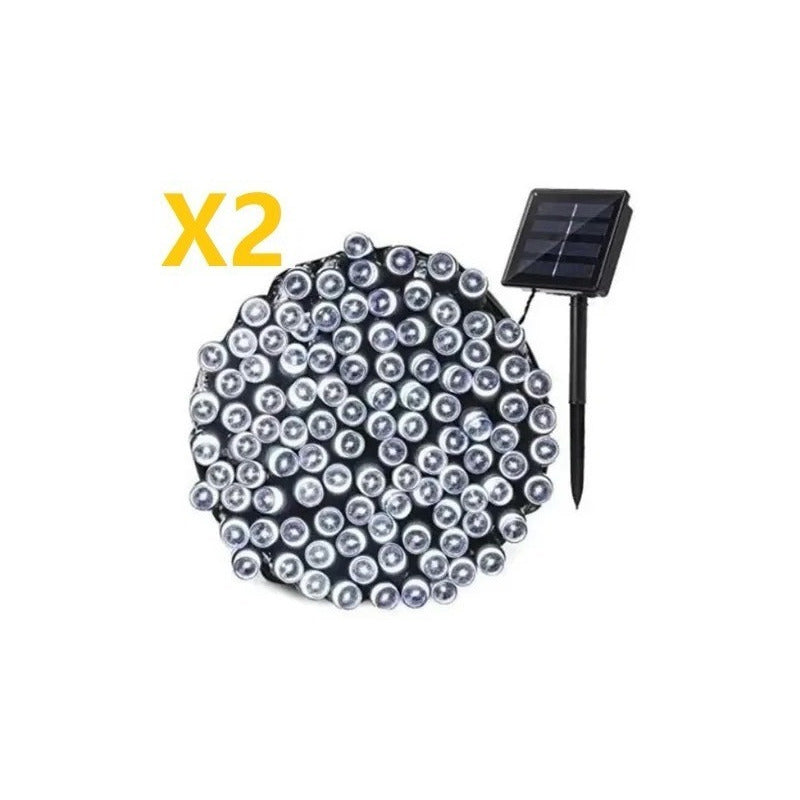 Luces Guirnalda Solar X2 100 Led Cálidas Cálido 10 Metros