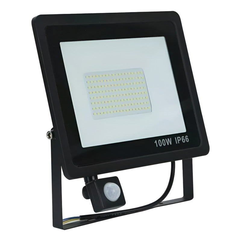 Foco Proyector 100w Pack X2 Con Sensor De Movimiento 220v Negro