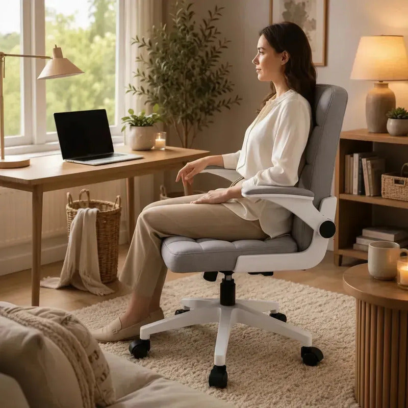 Silla Oficina Ejecutiva Ergonómica Con Apoyabrazos Ajustable Gris Algodón