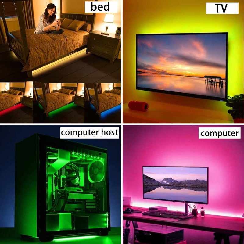 Cinta Tira Led Para Tv, Pc, Habitación Usb 5050 Rbg 2mts Rgb