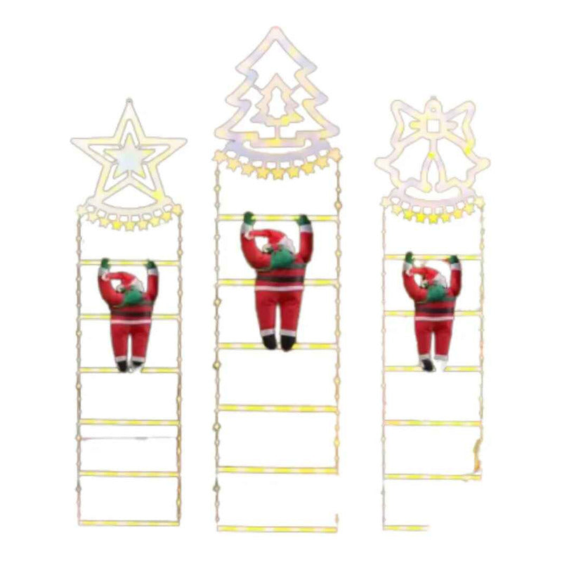 Viejito Pascuero Escalera Con Luces Led Solar 1.60cm Campana Campana Calida