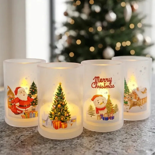 Pack X4 Vela Led Decorativa De 7 Cms. 4 Diseños Navideños Transparente Con Diseño Diseños Navideños (papá Noel, Árbol De... Transparente Con Diseño | Diseños Navideños (papá Noel, Árbol De...