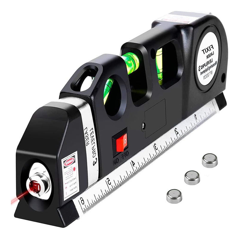 Fixit Nivel Laser 3 Burbujas Cinta Métrica Regla Cruz Horizontal Vertical Negro