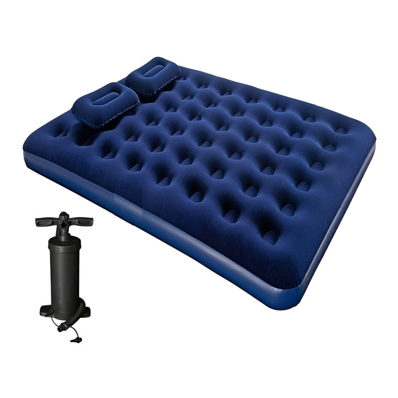 Colchón Inflable Queen Size 203 Cm Con Almohadas Bestway Azul
