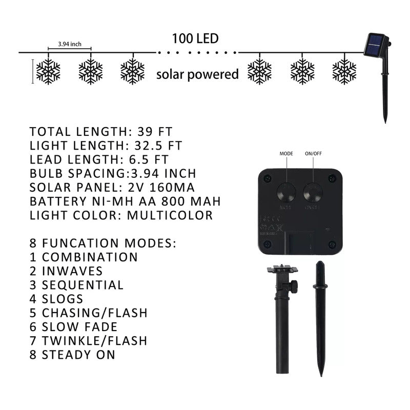 Guirnalda Luces Solares Navidad 10 Metros 100 Led Multicolor