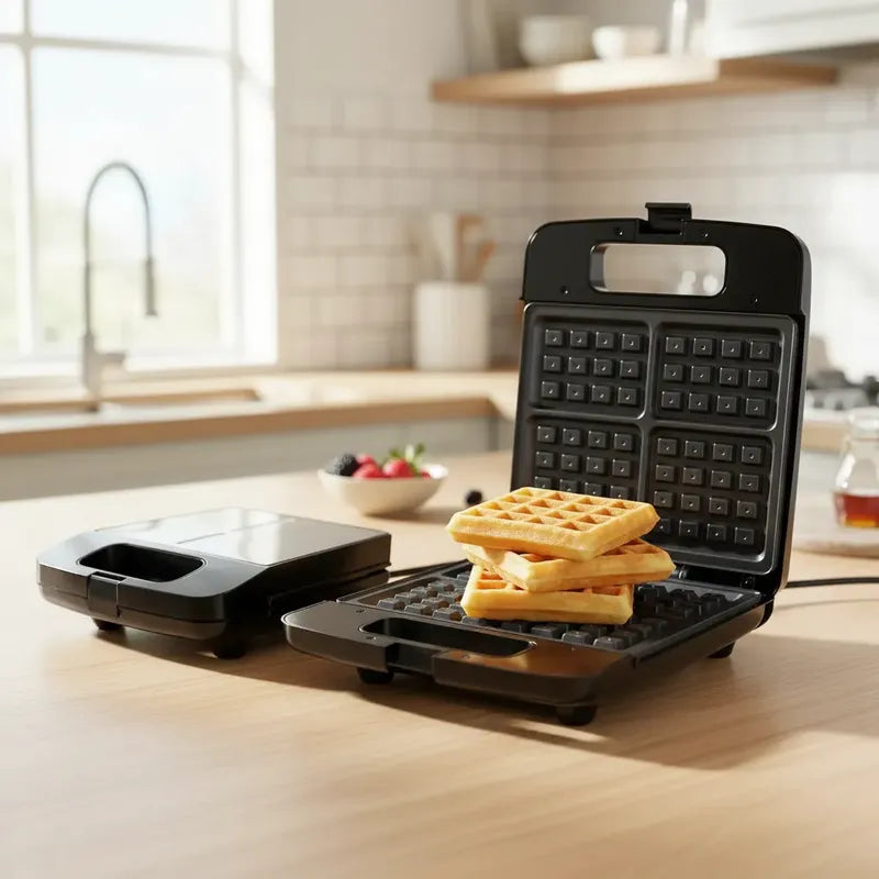 Wafflera Electrica Maquina De 4 Waffles Antiadherente Negro