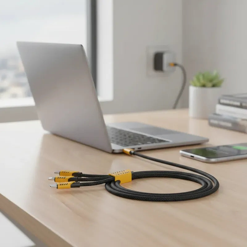 Cable De Carga Rápida 3 En 2 Usb + Usb C De 240 W Y 1,2 M Negro