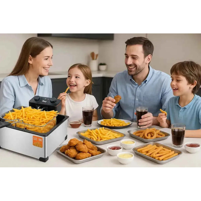 Freidora  5l Electrica 2000w Raf R.5224 Alta Capacidad Plateado 50/60hz