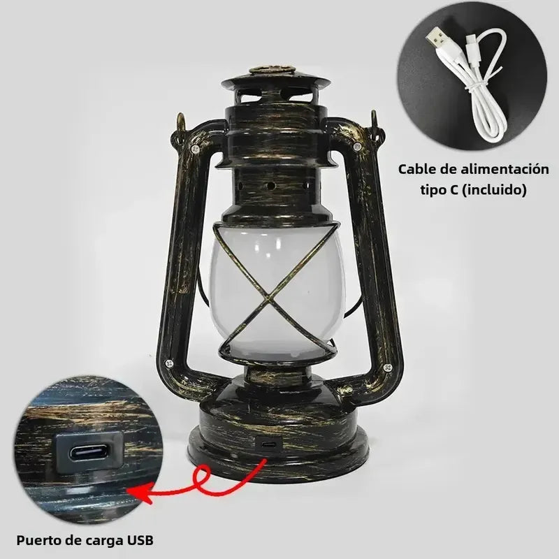 Lampara Vintage Camping Portátil Recargable Led Exteriores Marrón