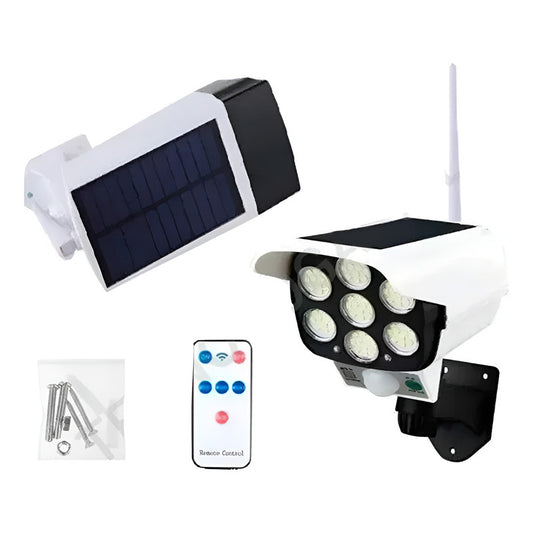 Foco Solar Tipo Camara Seguridad Sensor De Movimiento 77 Led Blanco Fría