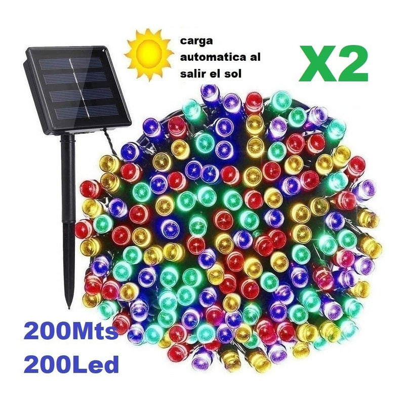 Luces De Navidad Guirnalda 200 Led 20 Mts Solar Ext E Int