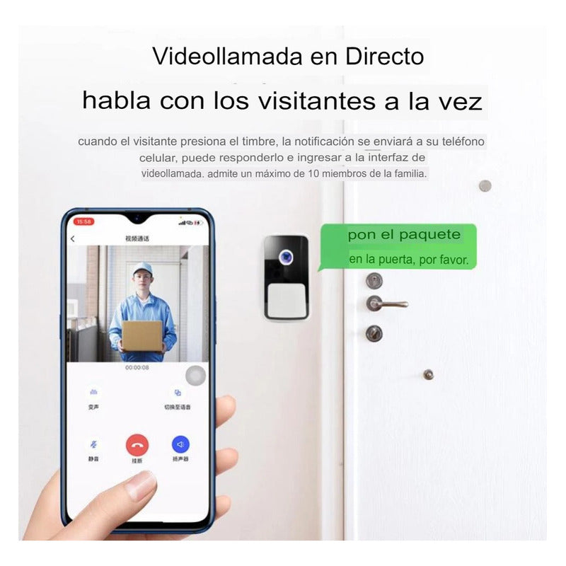 Timbre Cámara Inalámbrico Wifi Video Seguridad Portero
