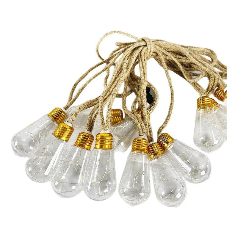 Guirnalda Cuerda De Cáñamo 8 Mts Solar Luz Led Calida Decora Amarillo