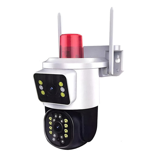 Cámara Dual Doble Visión Wifi Ip + Baliza Roja De Emergencia Blanco
