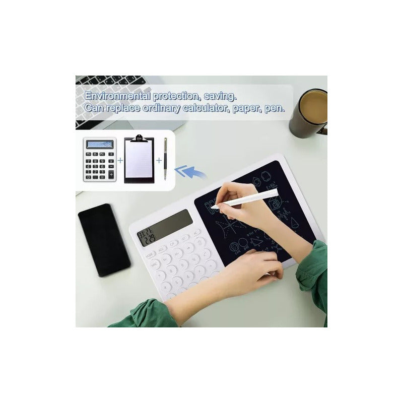 Calculadora 28 Teclas Con Bloc De Notas Lcd Tactil + Lapiz Blanco