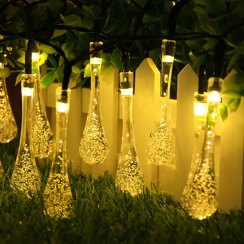 Guirnalda Solar Hojas Con Gotas 20 Led 4 Metros Color De Las Luces Cálida