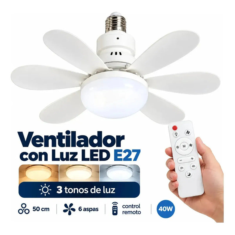 Ventilador Techo Luz Led 40w Eoland Control Remoto E27 Blanc 52 Cm Blanco 6