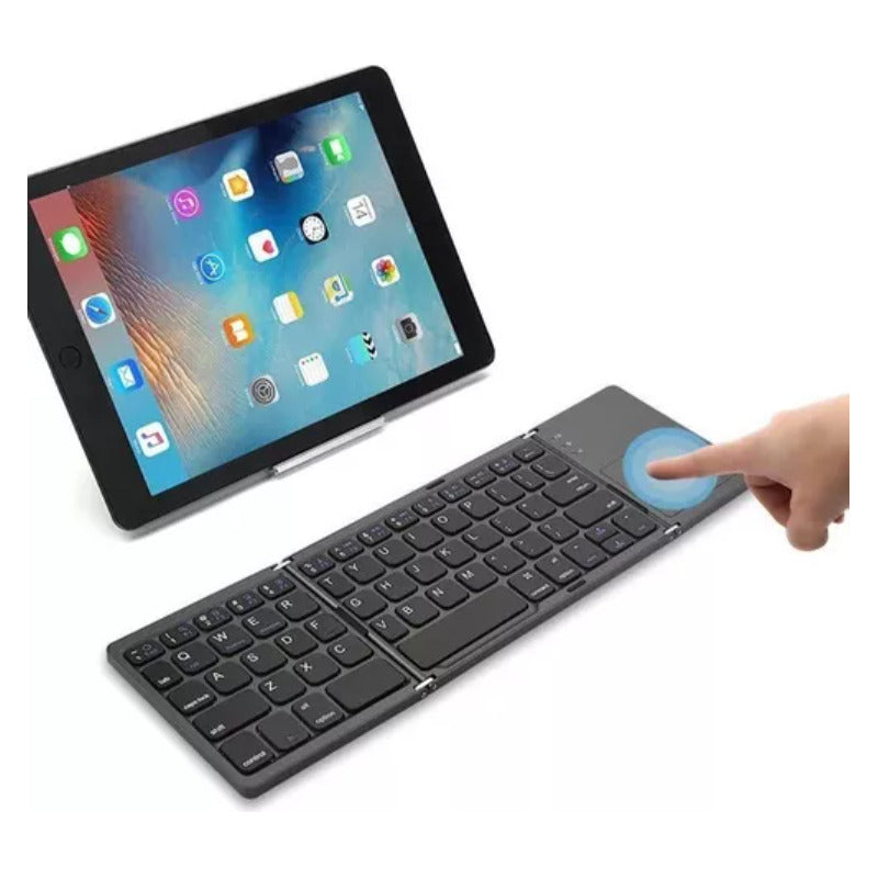 Mini Teclado Con Trackpad Bluetooth Plegable Recargable Negro Español Latinoamérica
