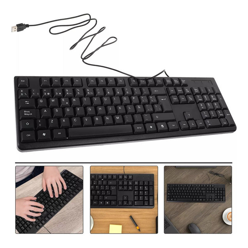 Kit Teclado Y Mouse Alámbrico Oficina Hogar Cableado