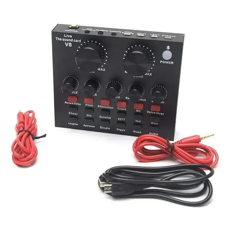 Tarjeta De Sonido V8 + Micrófono Condensador Usb Audifono Negro