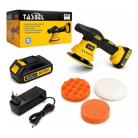 Pulidora Inalámbrica Orbital Tasbel Brushless + 2 Baterías Amarillo