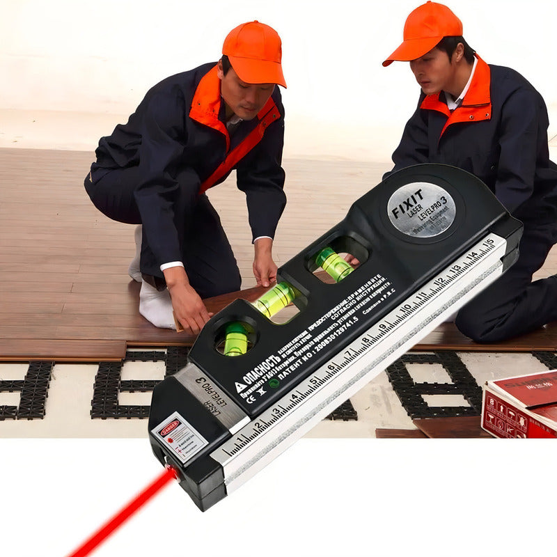 Fixit Nivel Laser 3 Burbujas Cinta Métrica Regla Cruz Horizontal Vertical Negro
