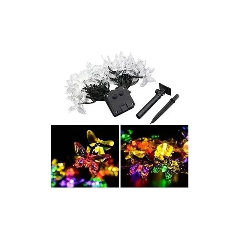 Pack X3 Guirnalda Mariposa Solar Led 5mt Exterior E Interior