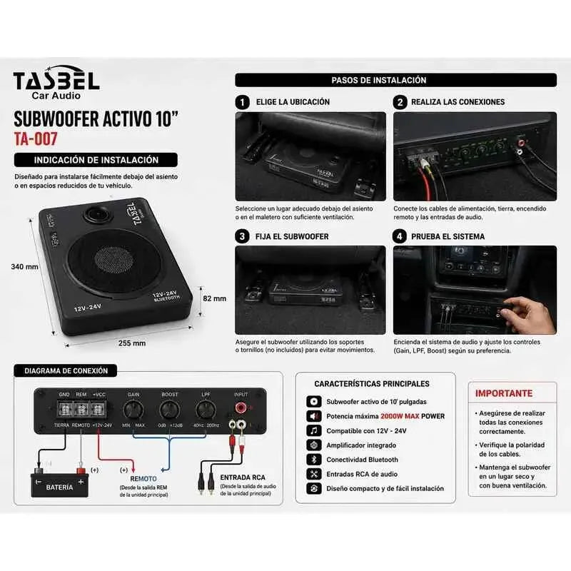 Subwoofer 2000w Para Auto Y Camion 12v-24v Amplificado Negro