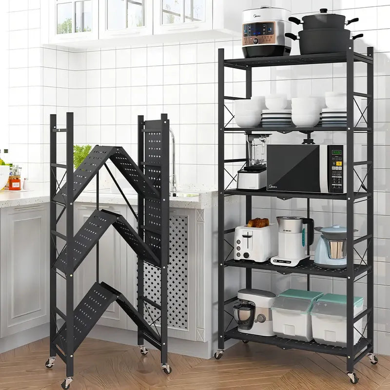 Estanteria Plegable Metalica 5 Estantes Con Ruedas Rack ® Negro