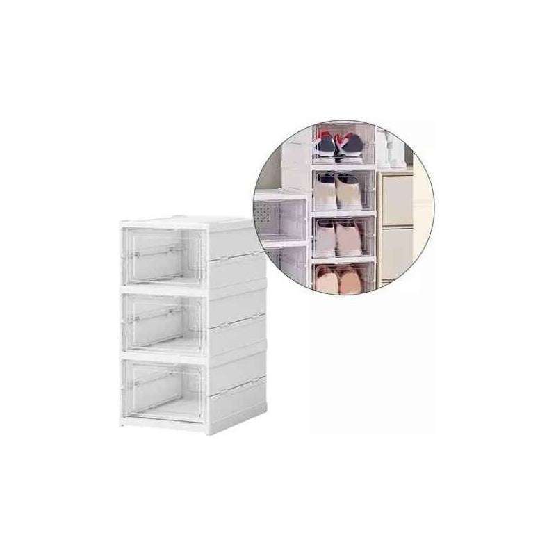 Pack X3 Caja Organizadora De Zapatos Transparente Resistente Blanco Lisa
