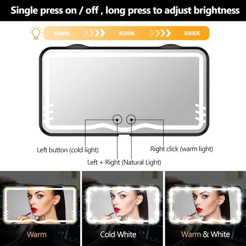 Espejo De Maquillaje Visera De Coche Led  Con 3 Modos De Luz Negro