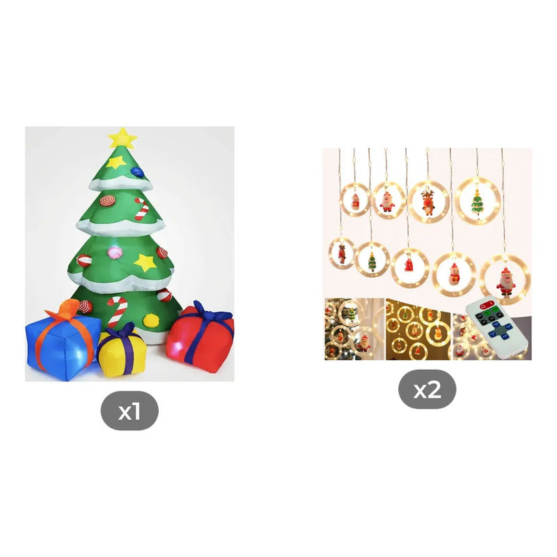 Kit Navidad: Árbol Inflable Verde 1,80m + 2 Guirnaldas Led Cálidas Usb 3m