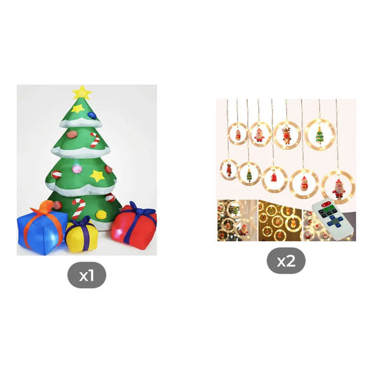 Kit Navidad: Árbol Inflable Verde 1,80m + 2 Guirnaldas Led Cálidas Usb 3m