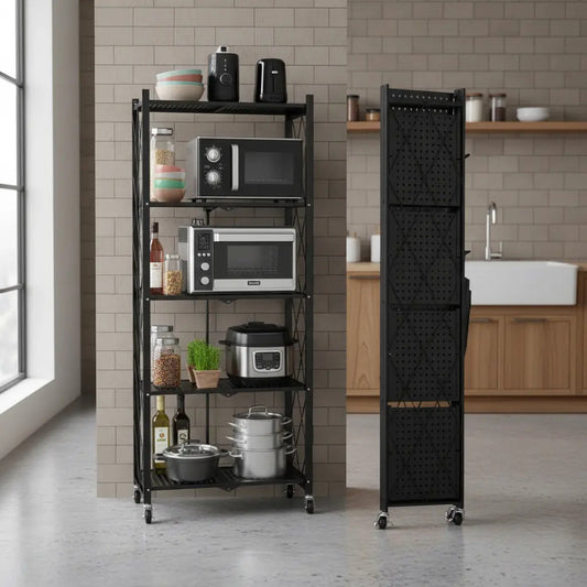 Estanteria Plegable Metalica 5 Estantes Con Ruedas Rack ® Negro