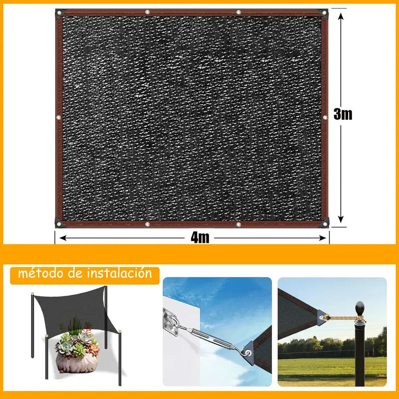 Toldo Vela Negro Rectangular Malla De Sombra Techo Patio Negro