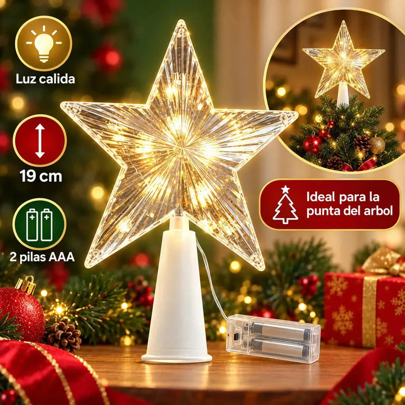 Estrella Navidad Led Calida 19cm Punta Arbol Decorativa