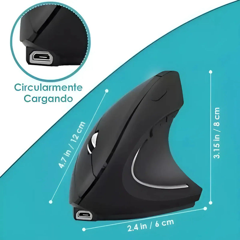Mouse Vertical Inalámbrico Ergonómico Ideal Oficina Y Hogar Negro