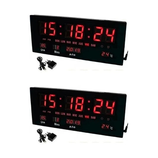 Pack X2 Reloj Led Digital Empresa Temperatura Modelo Grande