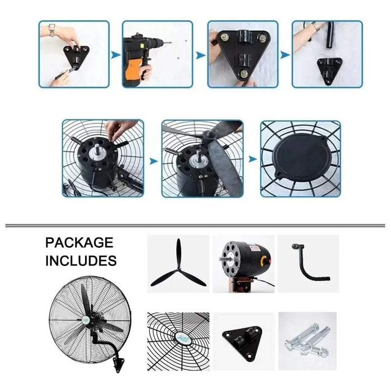 Ventilador Industrial De Pared Tipo Turbina De Alta Potencia 65 Cm 50hz-60hz Negro Plástico 3