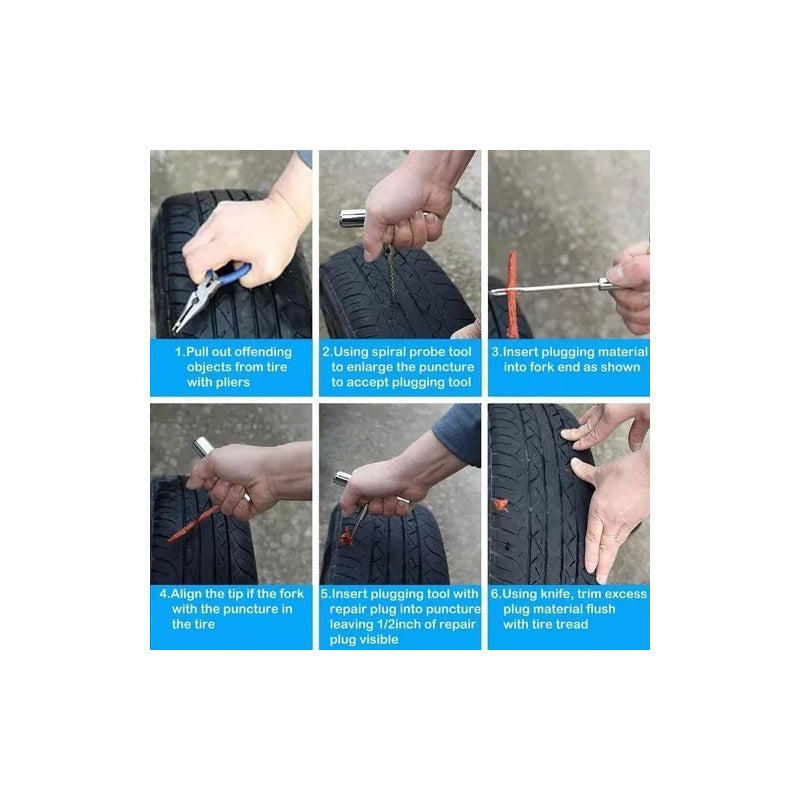 Kit Reparación Pinchazos Neumáticos Auto Moto Emergencia