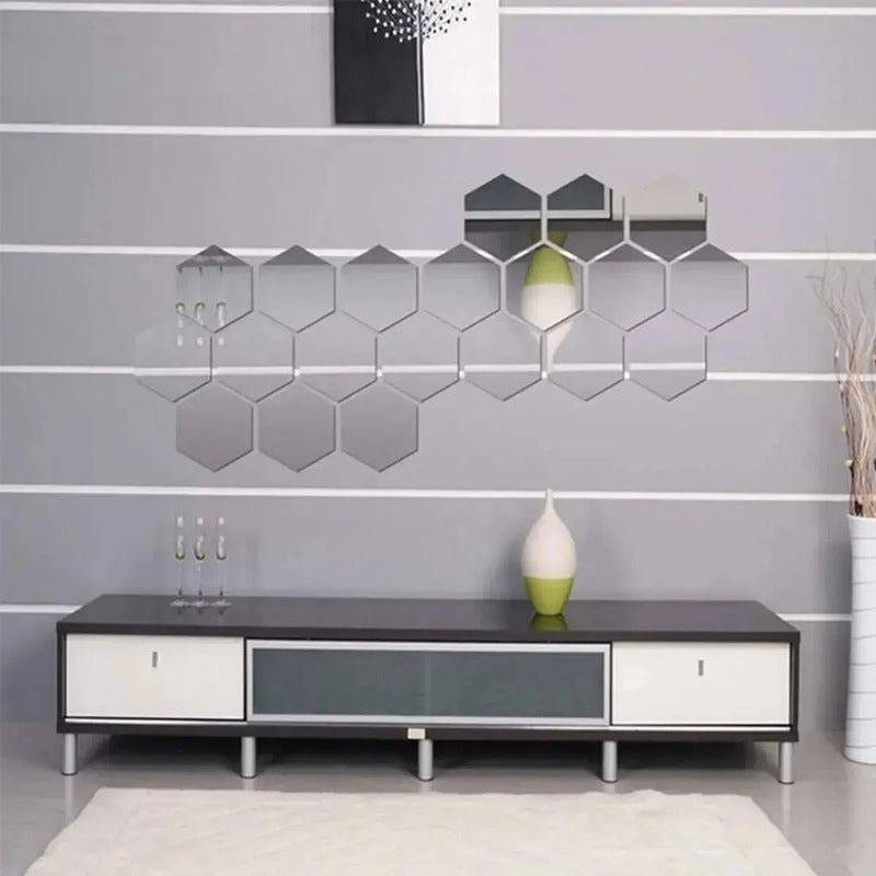 Set X6 Pegatinas Espejos Acrilicos Pared Adhesivo Hexagonal Espejo