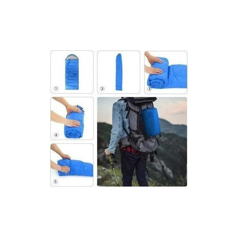 Saco De Dormir Camping Gorro Playa Cabaña Algodón 950g Color Azul Derecho