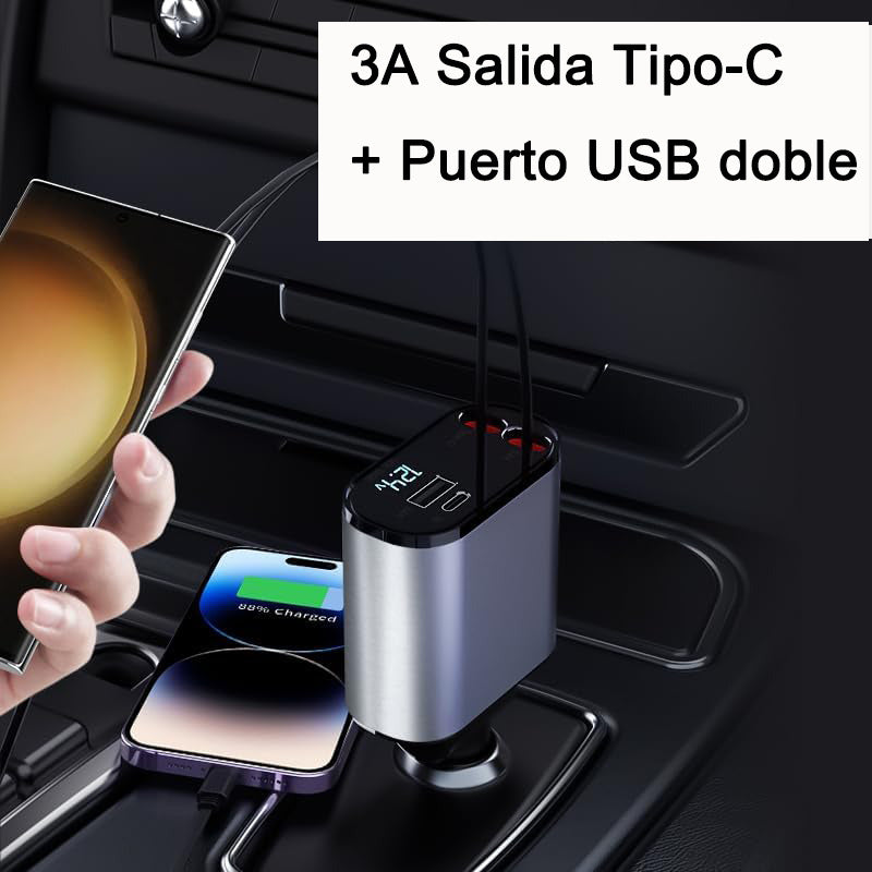 Cargador Retráctil Para Coche, Cargador Usb C 4 En 1 De 60 W