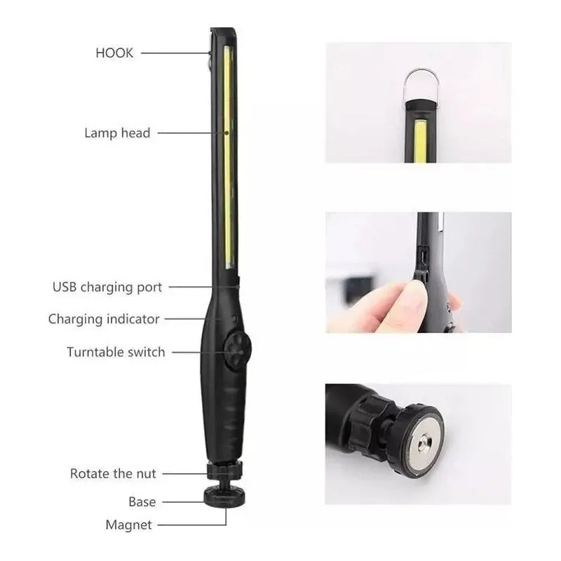 Linterna Led Regulable Recargable Emergencia Brillante Imán Negro