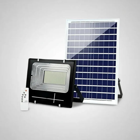 Lampara Foco Solar 100w + Panel Solar Y Control Remoto Negro Blanco Frío