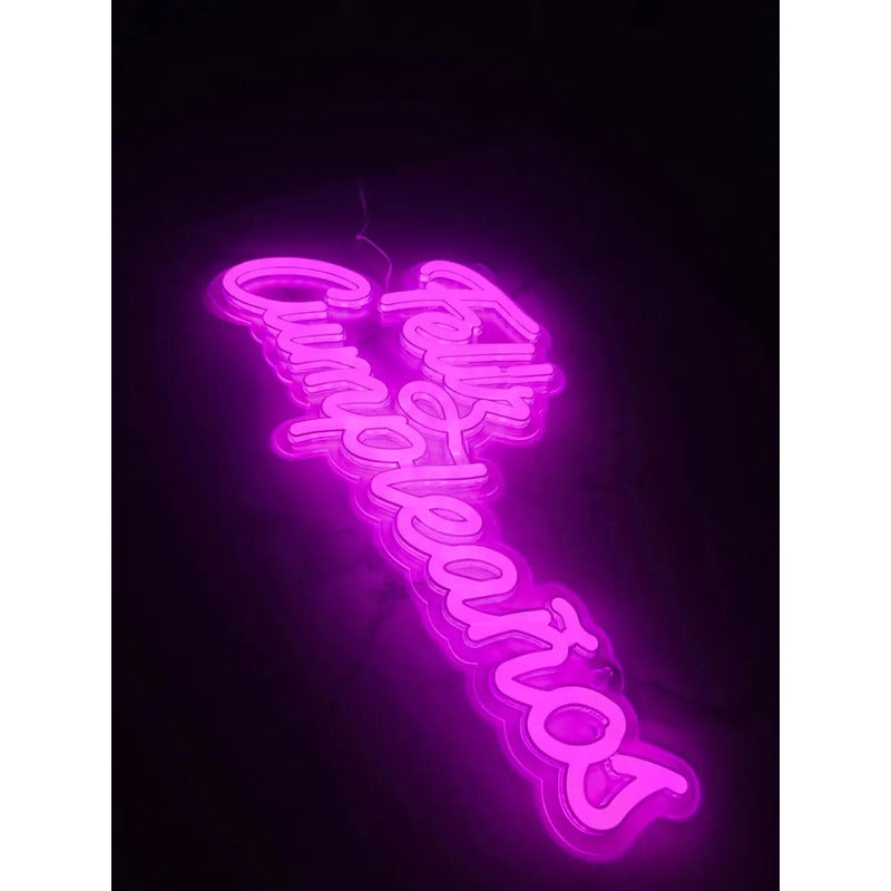 Letrero Feliz Cumpleaños Neón Led Decorativo Rosa Luminoso Rosa