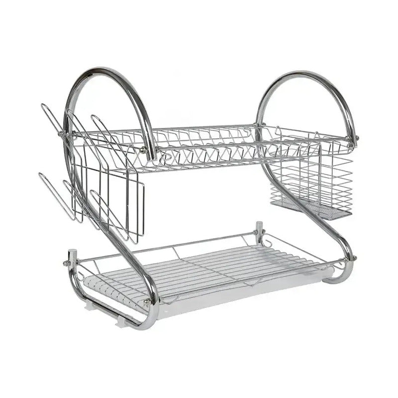 Secador De Platos Plateado Aluminio Inoxidable Dos Niveles Plateado