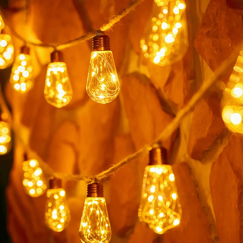 Guirnalda Cuerda De Cáñamo 8 Mts Solar Luz Led Calida Decora Amarillo