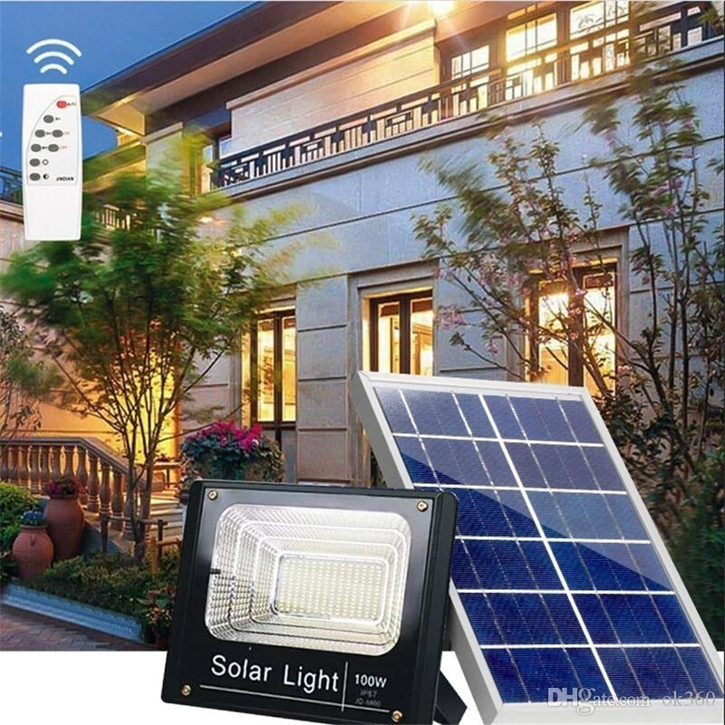 Foco Solar 100w + Panel Solar + Control + Kit De Instalacion Negro Blanco Frío