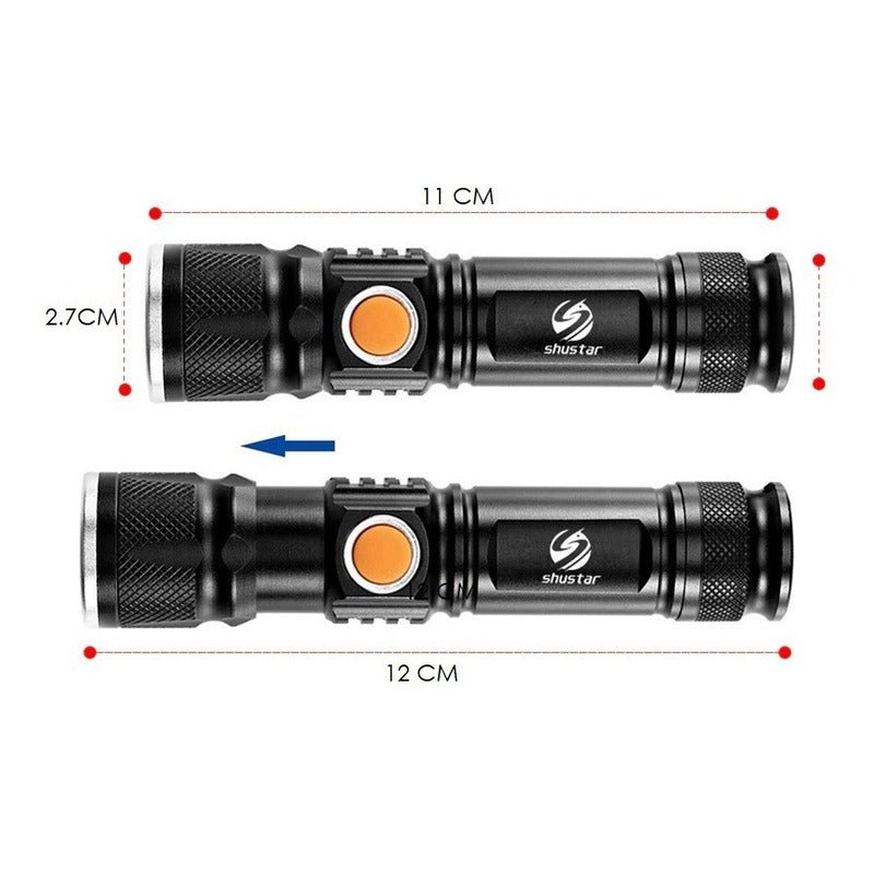 Linterna Led 3000 Lumens Recargable Con Zoom Resiste Lluvia Blanco Negro
